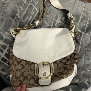 Coach Cream and Brown Signature Shoulder Bag
